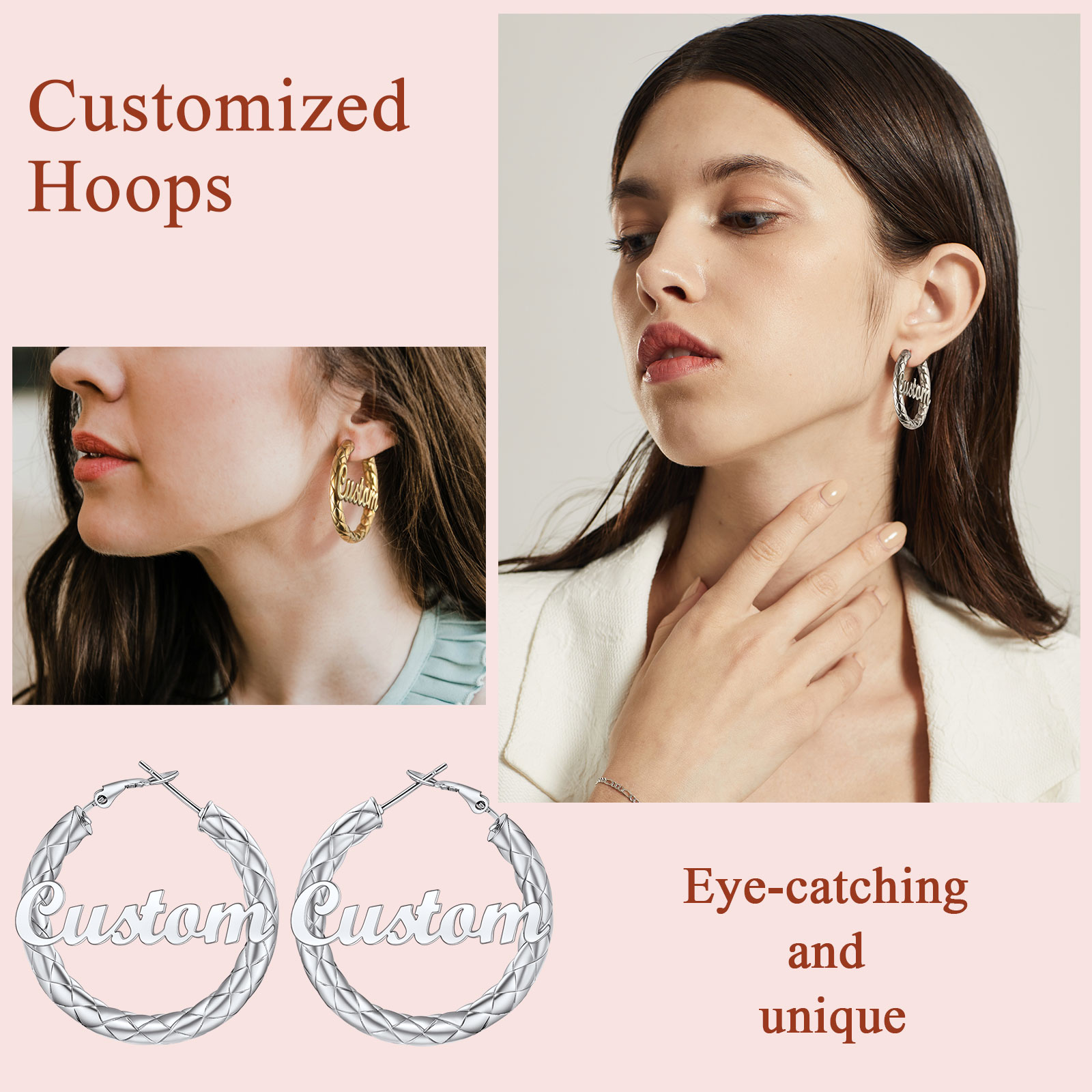 Hoop Earrings with Name Inside Gift for Women 30/40/60/80mm 