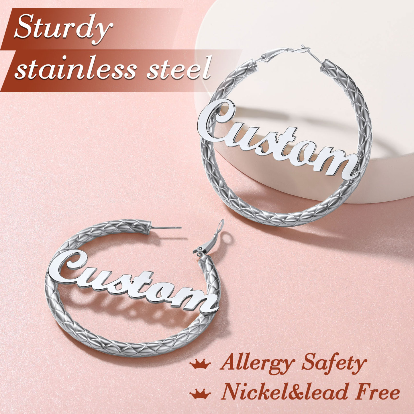 Personalized Hoop Earrings with Name Inside Gift for Women  stainless steel