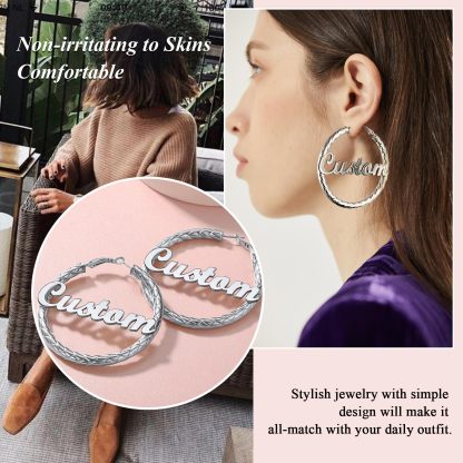 Personalized Hoop Earrings with Name Gift for Women 30/40/60/80mm