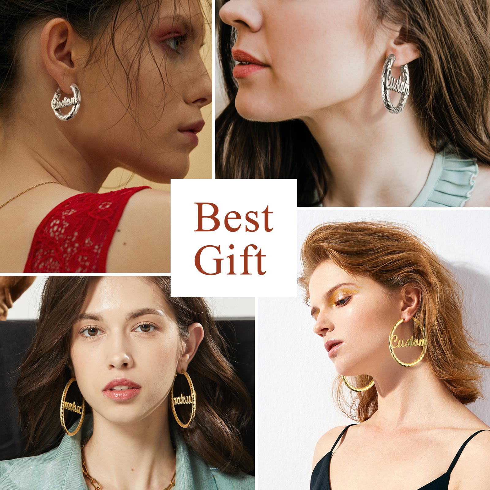 Personalized Hoop Earrings with Name Inside Gift for Women 30/40/60/80mm model show