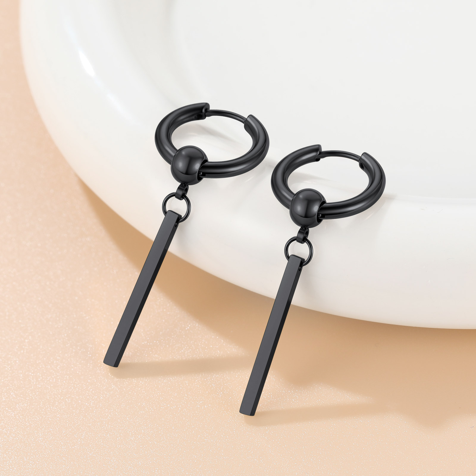 Stainless Steel black Bar hoop Earrings
