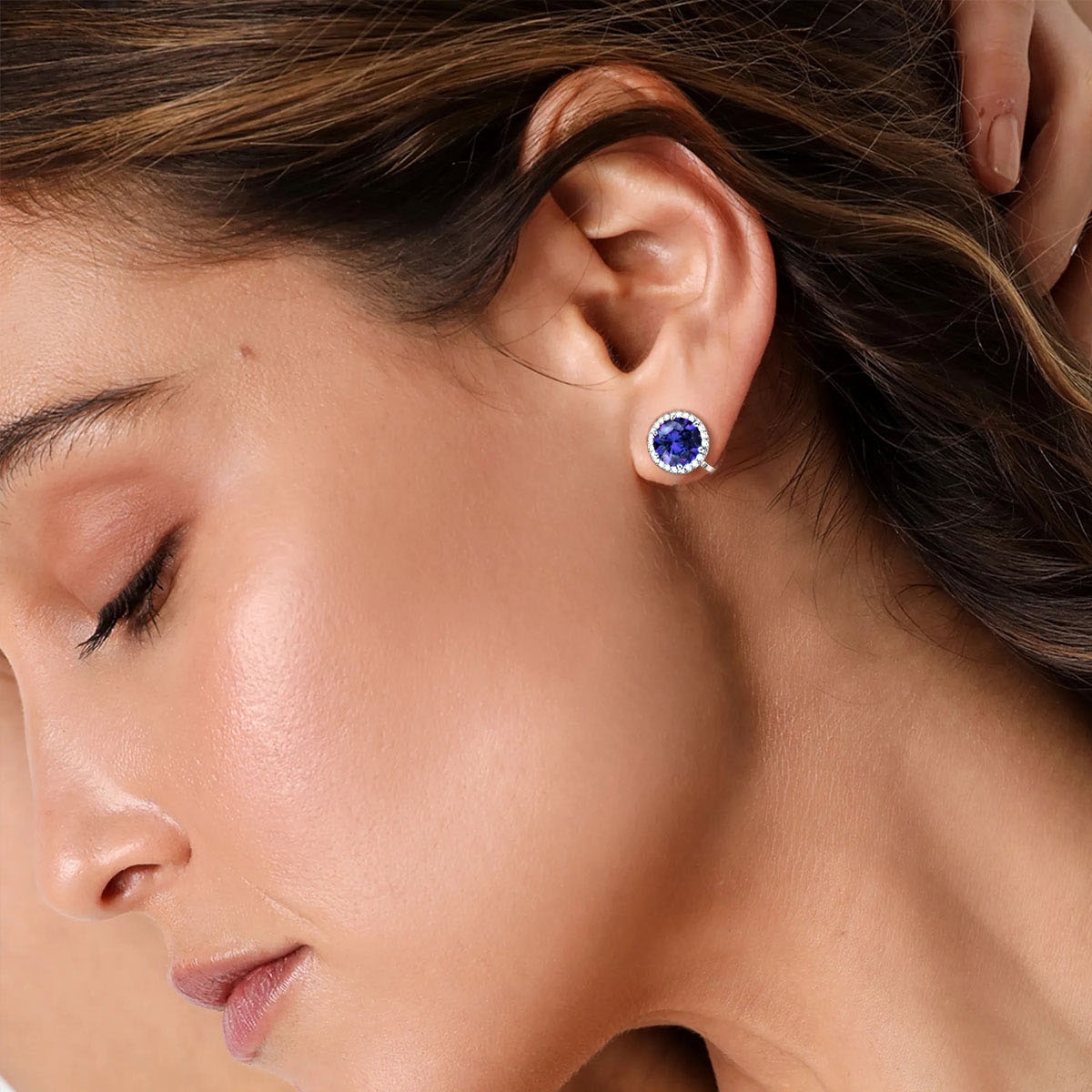 Birthstone Halo Sterling Silver Clip-on Earrings for Women model