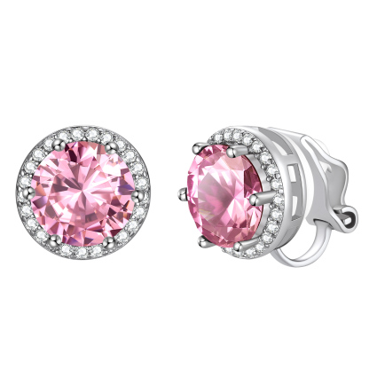Birthstone Halo Sterling Silver Clip-on Earrings for Women October-Tourmaline
