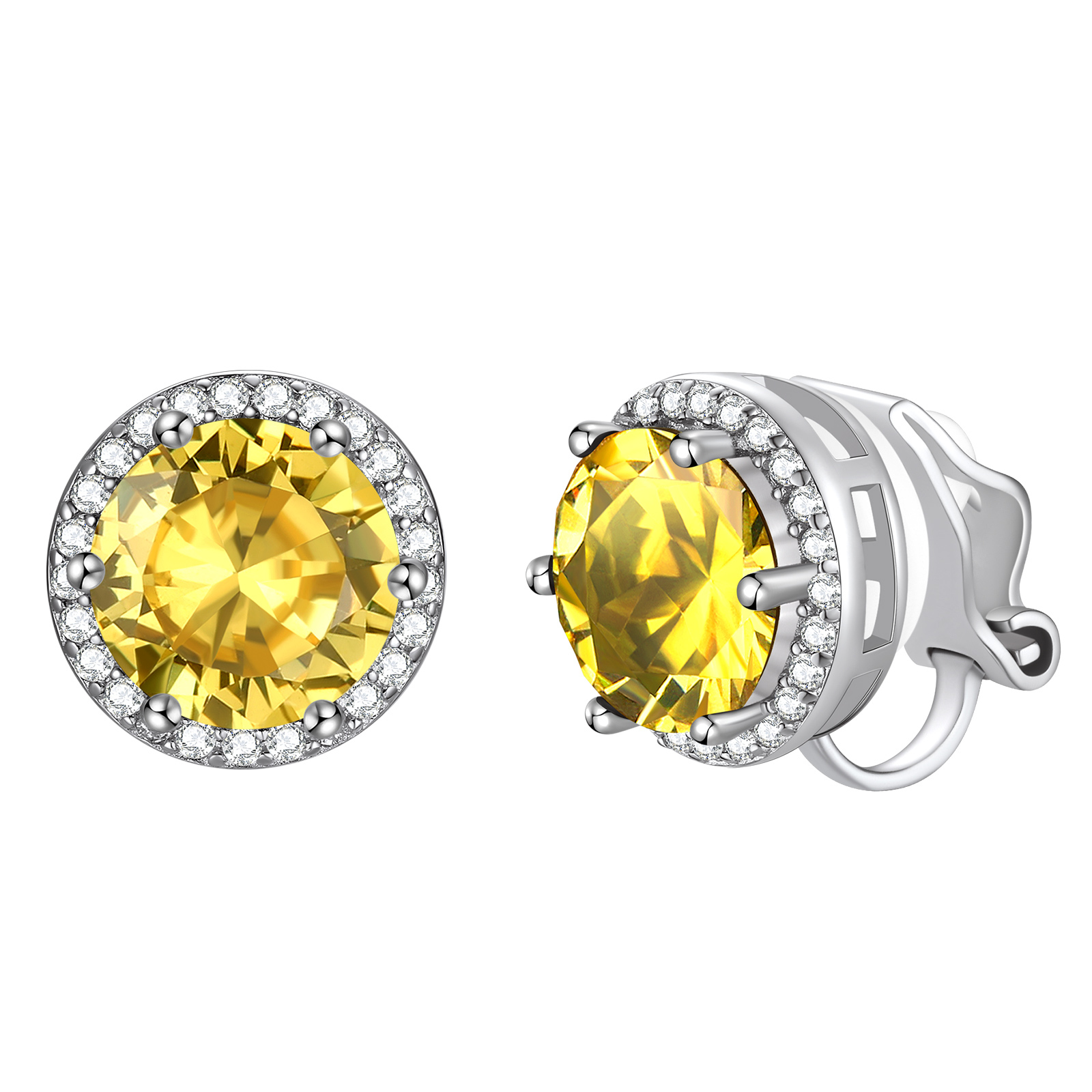 Birthstone Halo Sterling Silver Clip-on Earrings for Women November-Topaz
