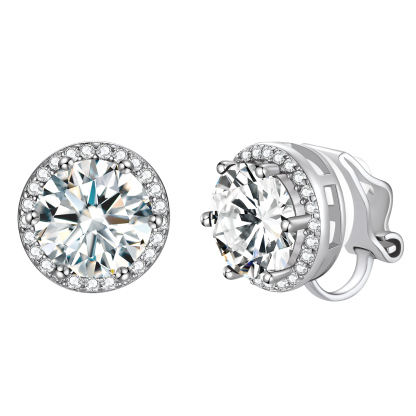Birthstone Halo Sterling Silver Clip-on Earrings for Women April-Diamond
