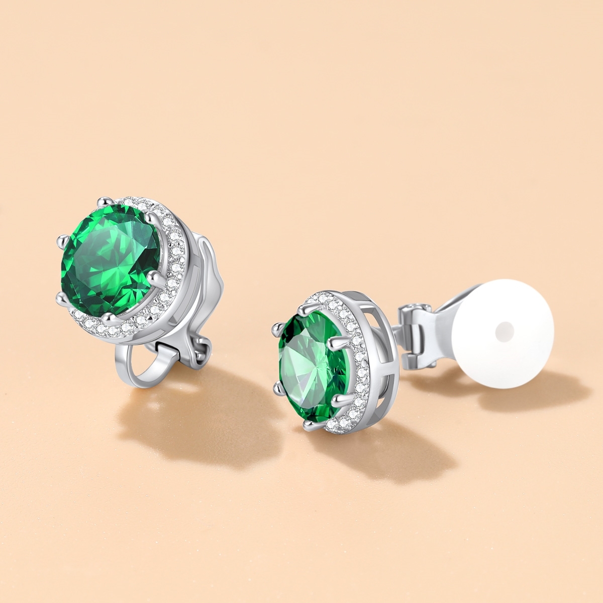 Birthstone Halo Sterling Silver Clip-on Earrings 