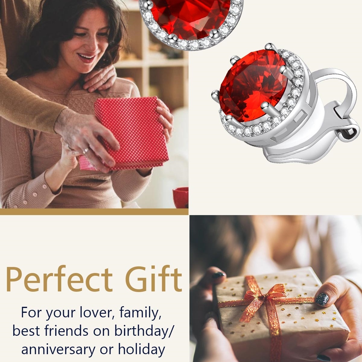 Birthstone Halo Sterling Silver Clip-on Earrings gift