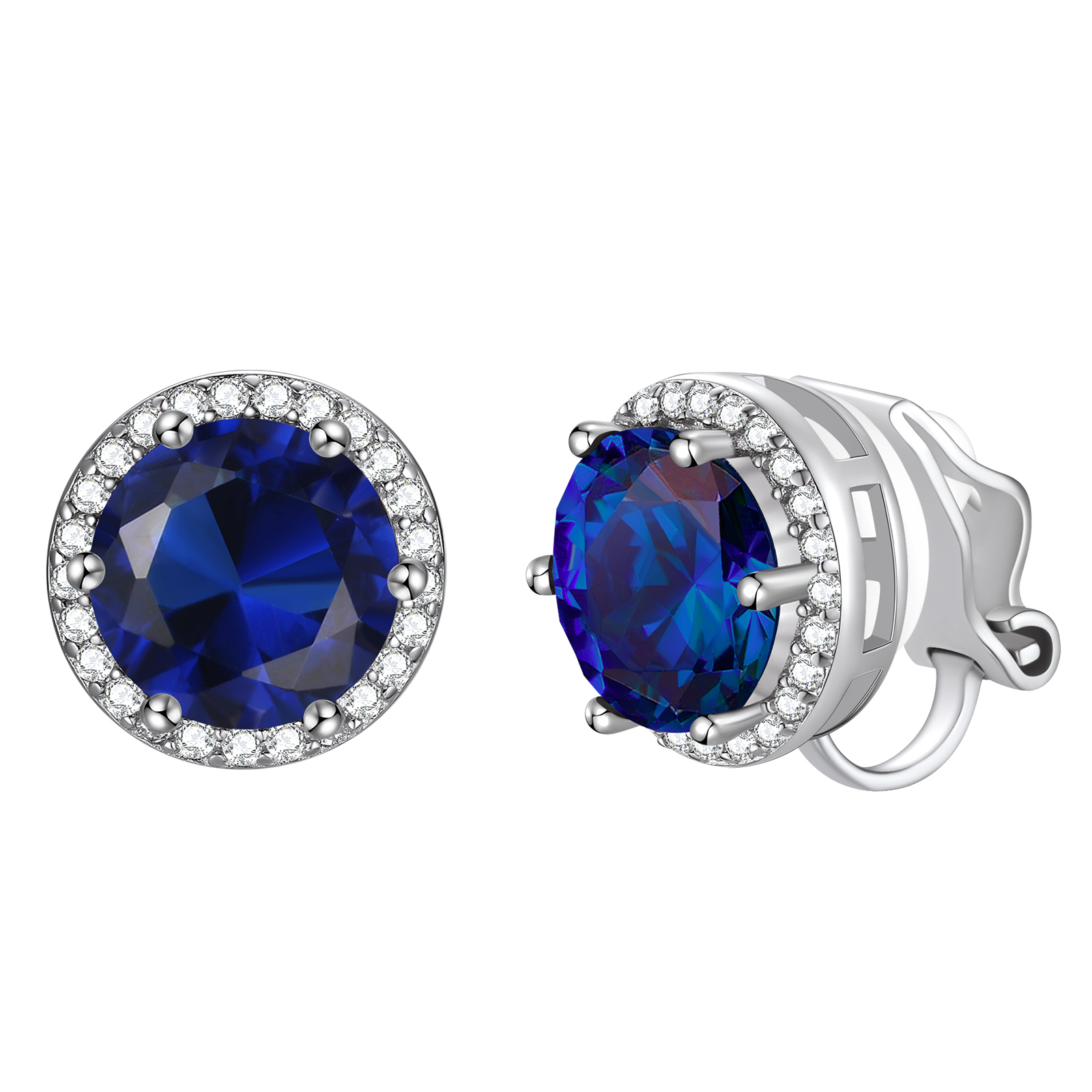 Birthstone Halo Sterling Silver Clip-on Earrings for Women September-Sapphire

