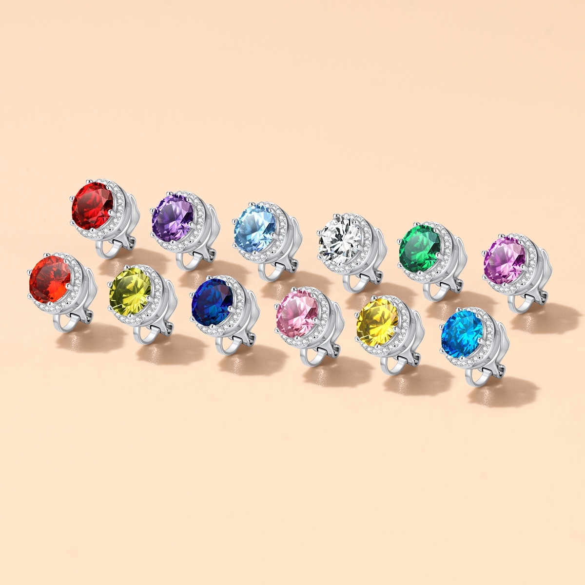 Birthstone Halo Sterling Silver Clip-on Earrings collction