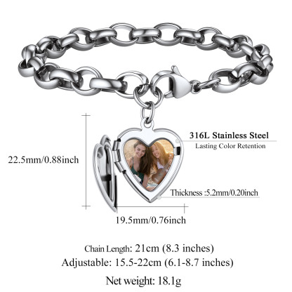 Name Engraved for Women Custom Photo Heart Charm Bracelet 