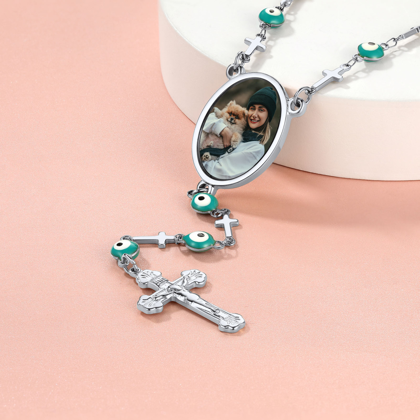 Personalized Photo Rosary Beads Catholic Cross Necklace for Women Men  occasion