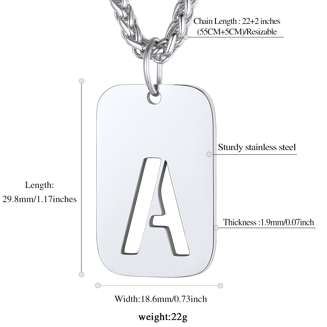 Customizable Military Dog Tag Initial Necklace with Free Engraving Size