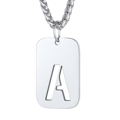 Customizable Military Dog Tag Initial Necklace with Free Engraving A