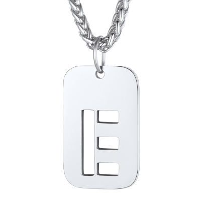 Customizable Military Dog Tag Initial Necklace with Free Engraving E