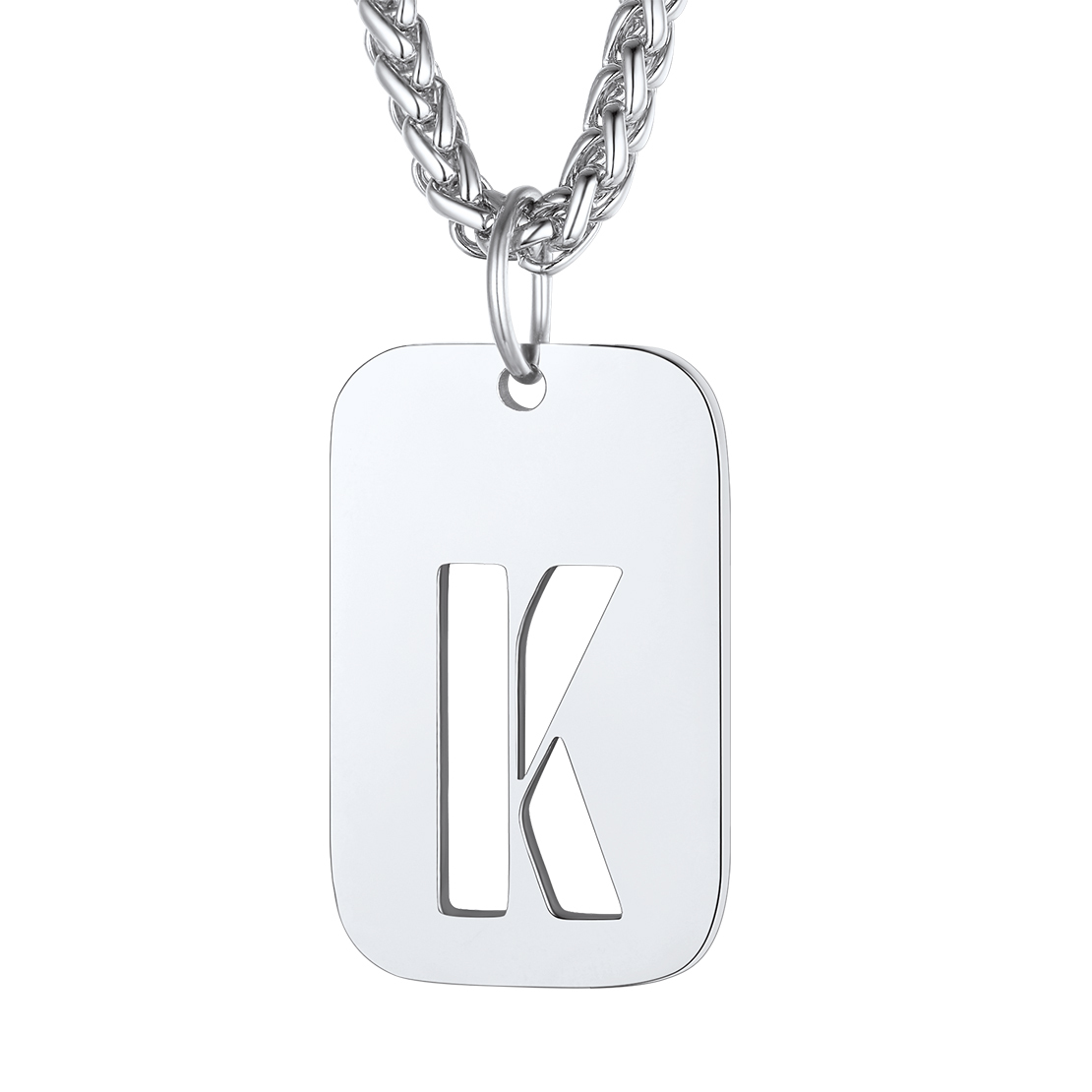 Customizable Military Dog Tag Initial Necklace with Free Engraving K