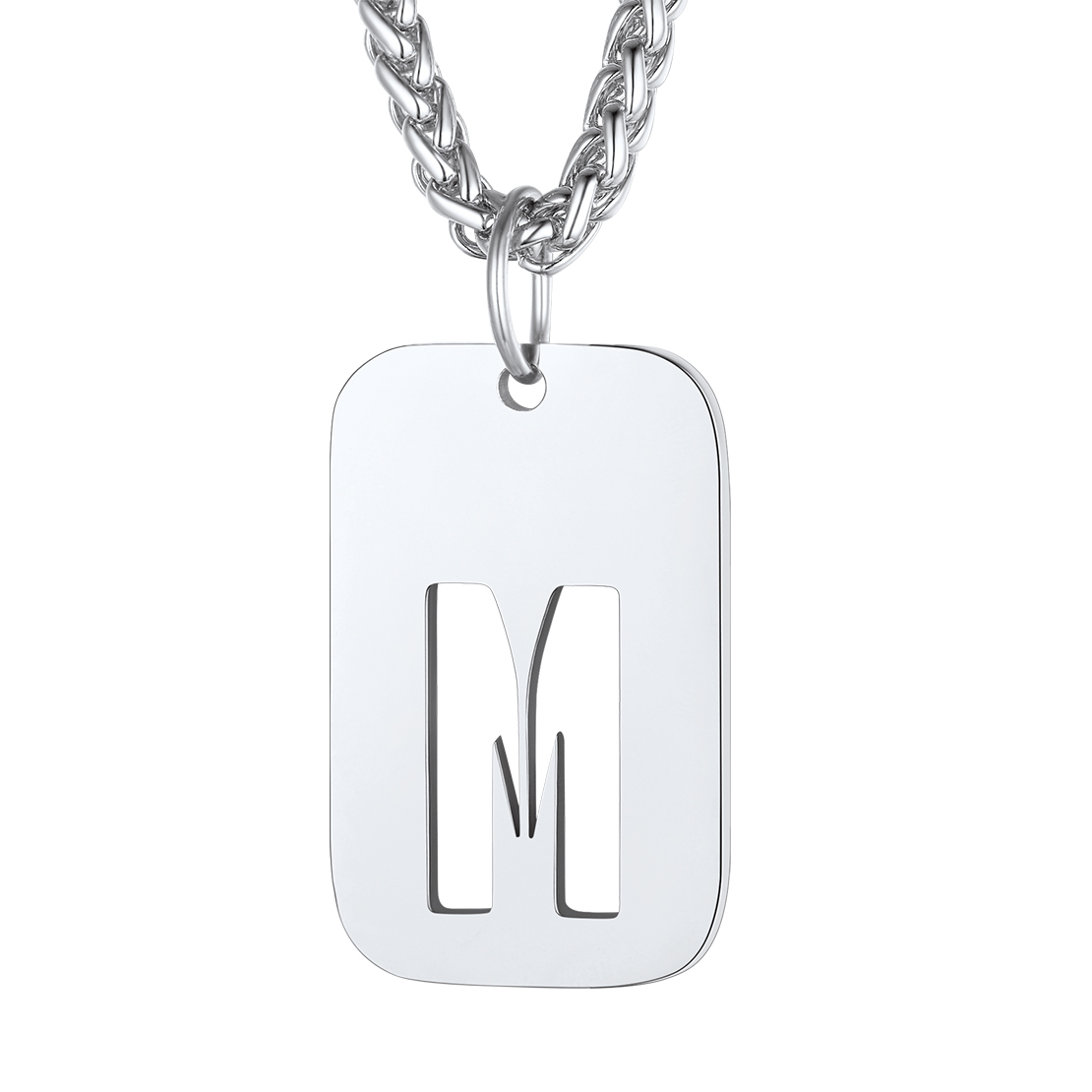 Customizable Military Dog Tag Initial Necklace with Free Engraving M