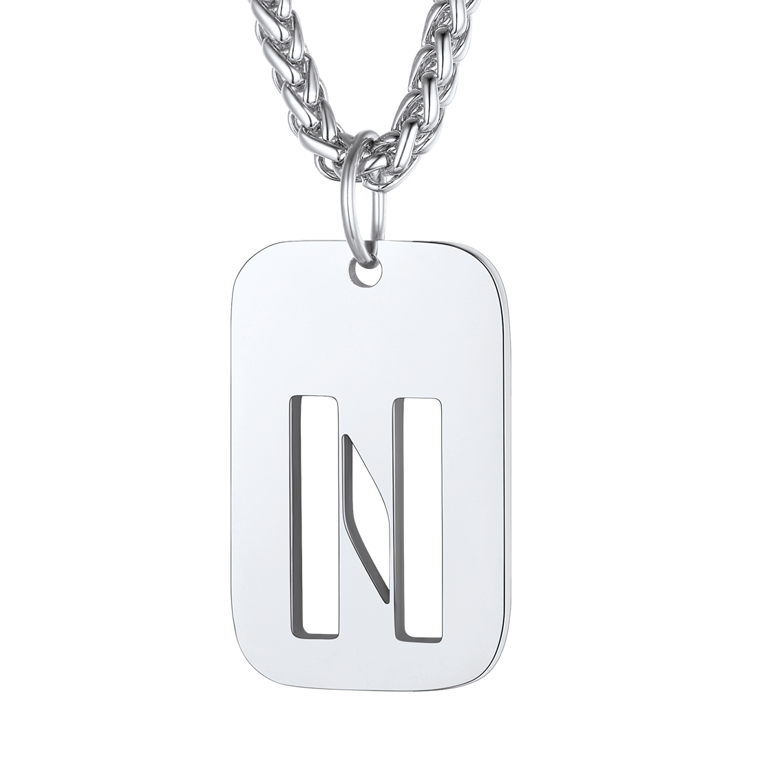 Customizable Military Dog Tag Initial Necklace with Free Engraving N