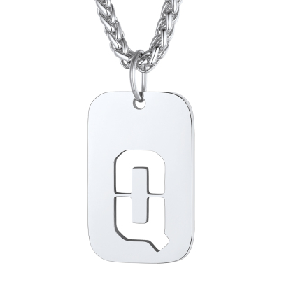 Customizable Military Dog Tag Initial Necklace with Free Engraving Q