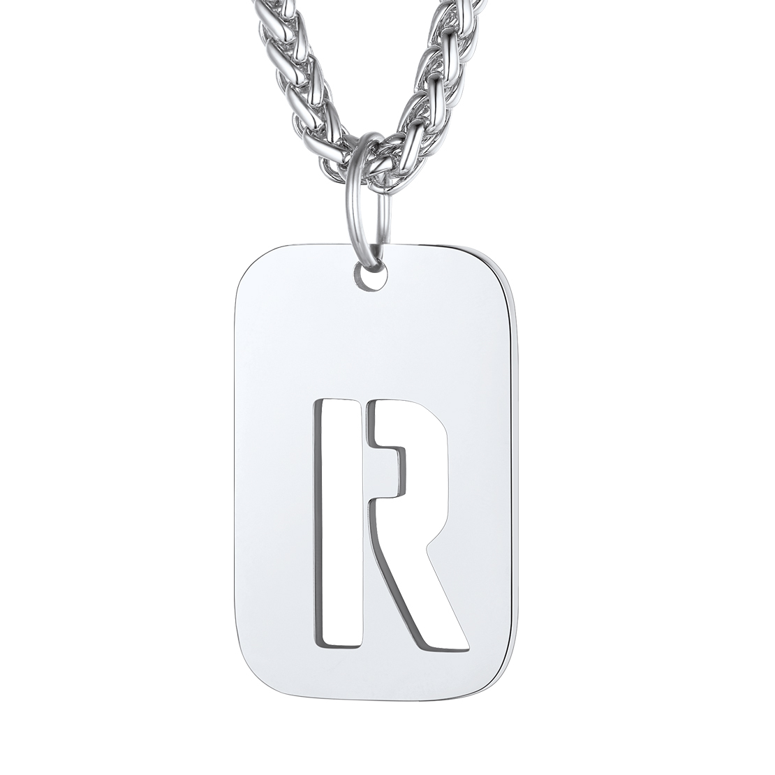 Customizable Military Dog Tag Initial Necklace with Free Engraving R