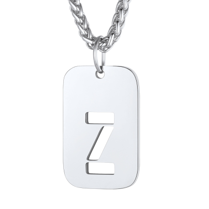 Customizable Military Dog Tag Initial Necklace with Free Engraving Z