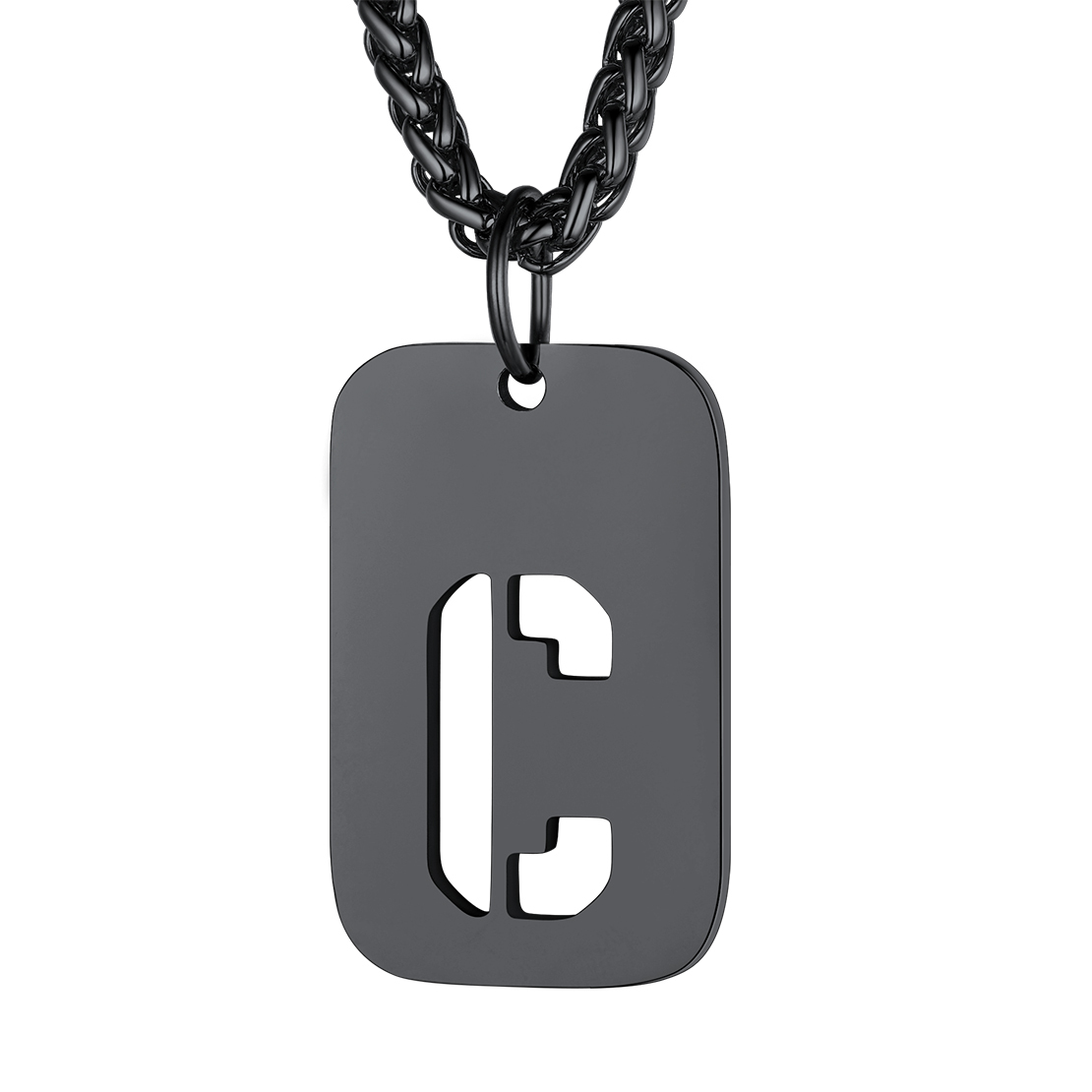 Customizable Military Dog Tag Initial Necklace with Free Engraving C Black