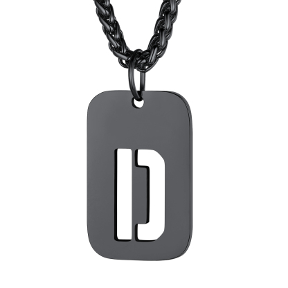 Customizable Military Dog Tag Initial Necklace with Free Engraving D Black