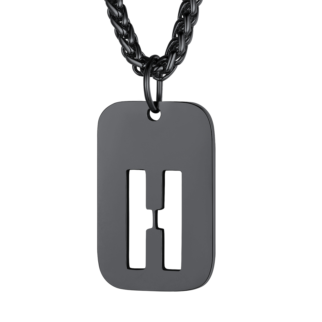 Customizable Military Dog Tag Initial Necklace with Free Engraving H Black