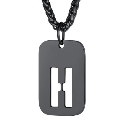 Customizable Military Dog Tag Initial Necklace with Free Engraving H Black