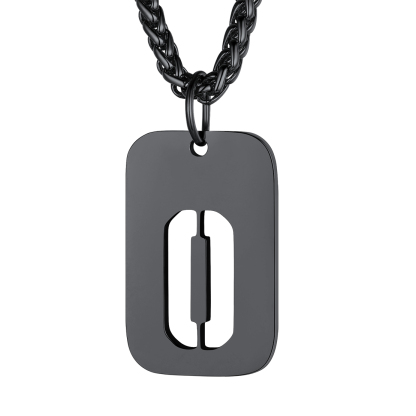 Customizable Military Dog Tag Initial Necklace with Free Engraving O Black