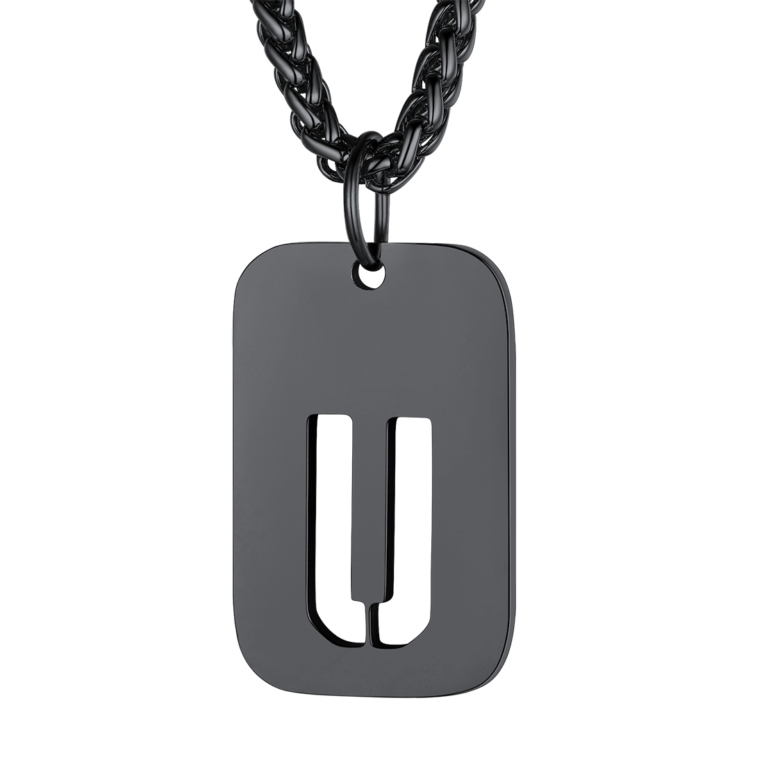 Customizable Military Dog Tag Initial Necklace with Free Engraving U Black