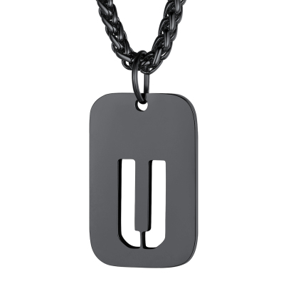 Customizable Military Dog Tag Initial Necklace with Free Engraving U Black