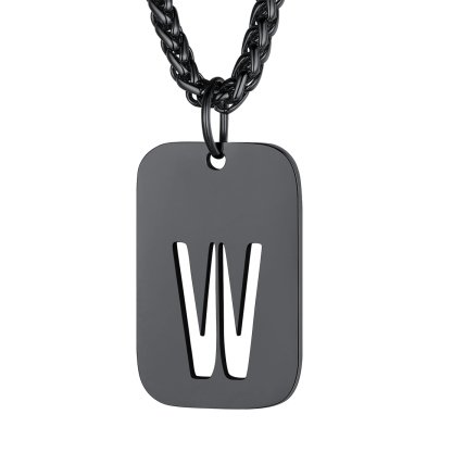 Customizable Military Dog Tag Initial Necklace with Free Engraving W Black