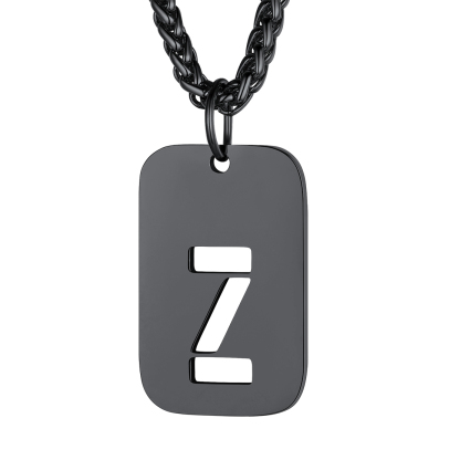 Customizable Military Dog Tag Initial Necklace with Free Engraving Z Black