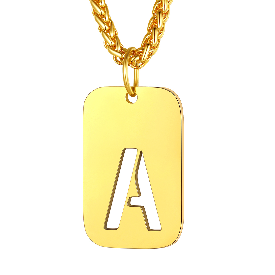 Customizable Military Dog Tag Initial Necklace with Free Engraving A Gold