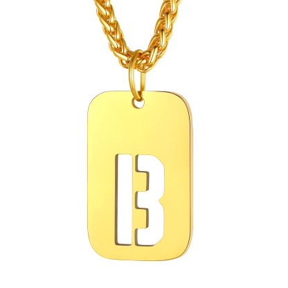 Customizable Military Dog Tag Initial Necklace with Free Engraving B gold