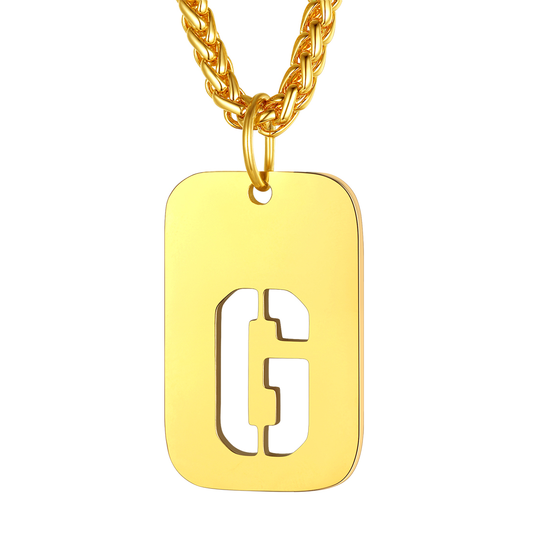 Customizable Military Dog Tag Initial Necklace with Free Engraving G Gold