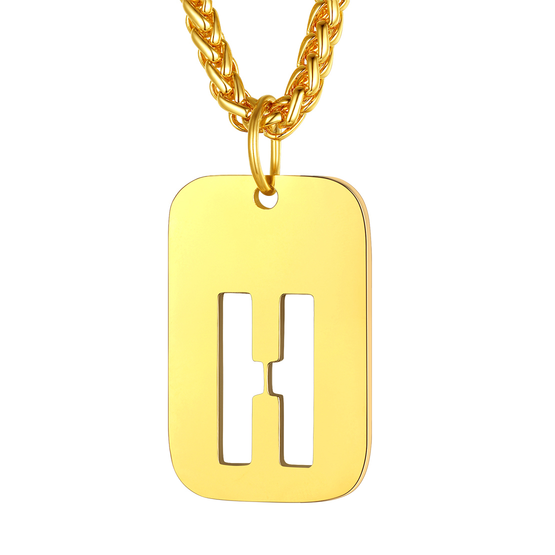 Customizable Military Dog Tag Initial Necklace with Free Engraving H Gold