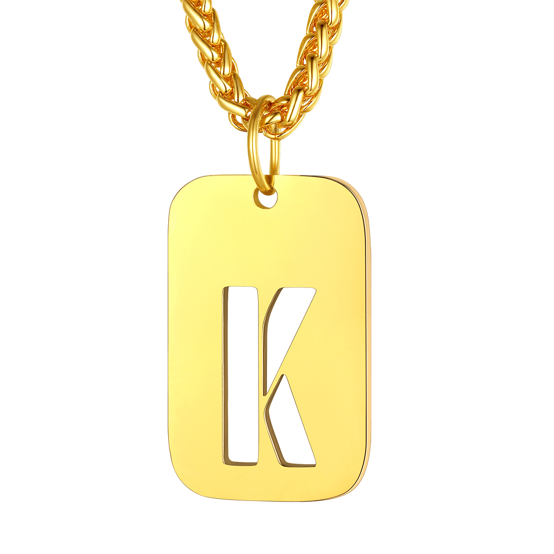 Customizable Military Dog Tag Initial Necklace with Free Engraving K Gold