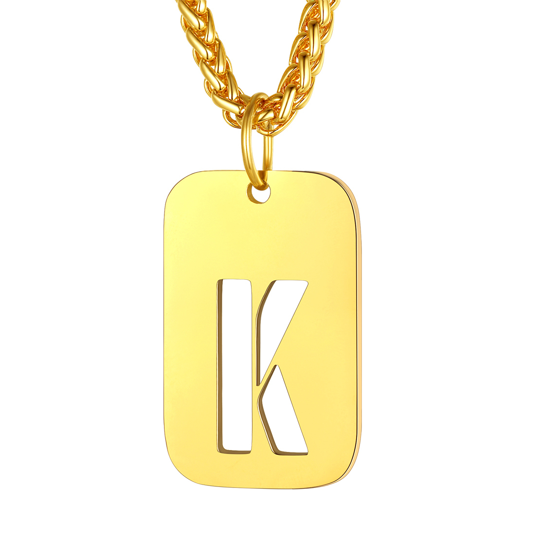 Customizable Military Dog Tag Initial Necklace with Free Engraving K Gold