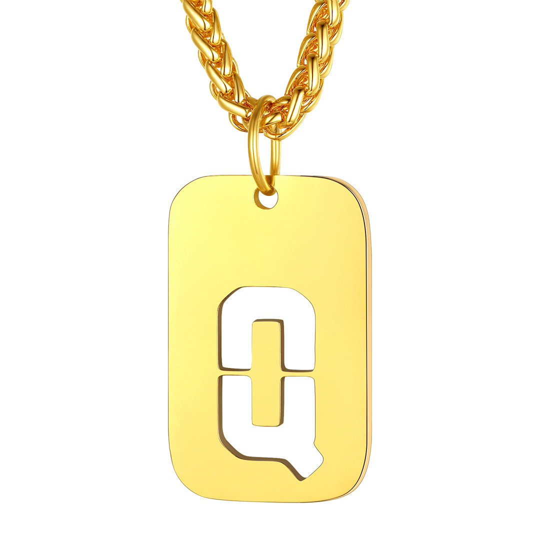 Customizable Military Dog Tag Initial Necklace with Free Engraving Q Gold
