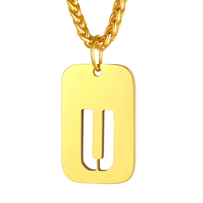 Customizable Military Dog Tag Initial Necklace with Free Engraving U Gold