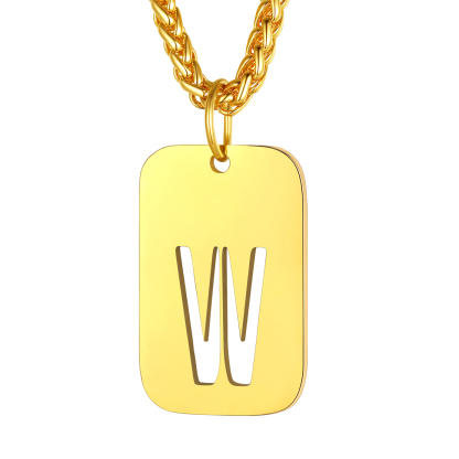 Customizable Military Dog Tag Initial Necklace with Free Engraving W Gold