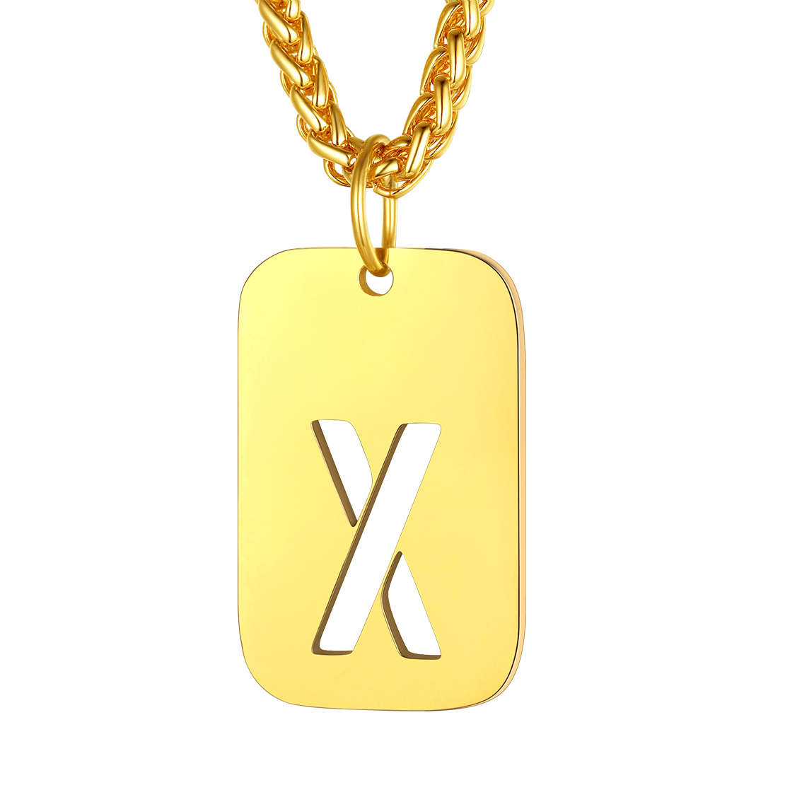 Customizable Military Dog Tag Initial Necklace with Free Engraving X Gold