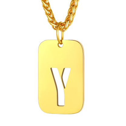 Customizable Military Dog Tag Initial Necklace with Free Engraving Y Gold