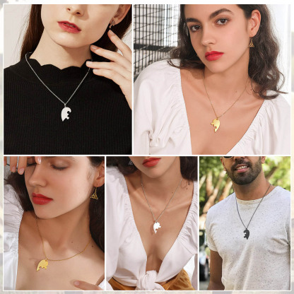 Customized Name Heart Puzzle Matching Necklaces