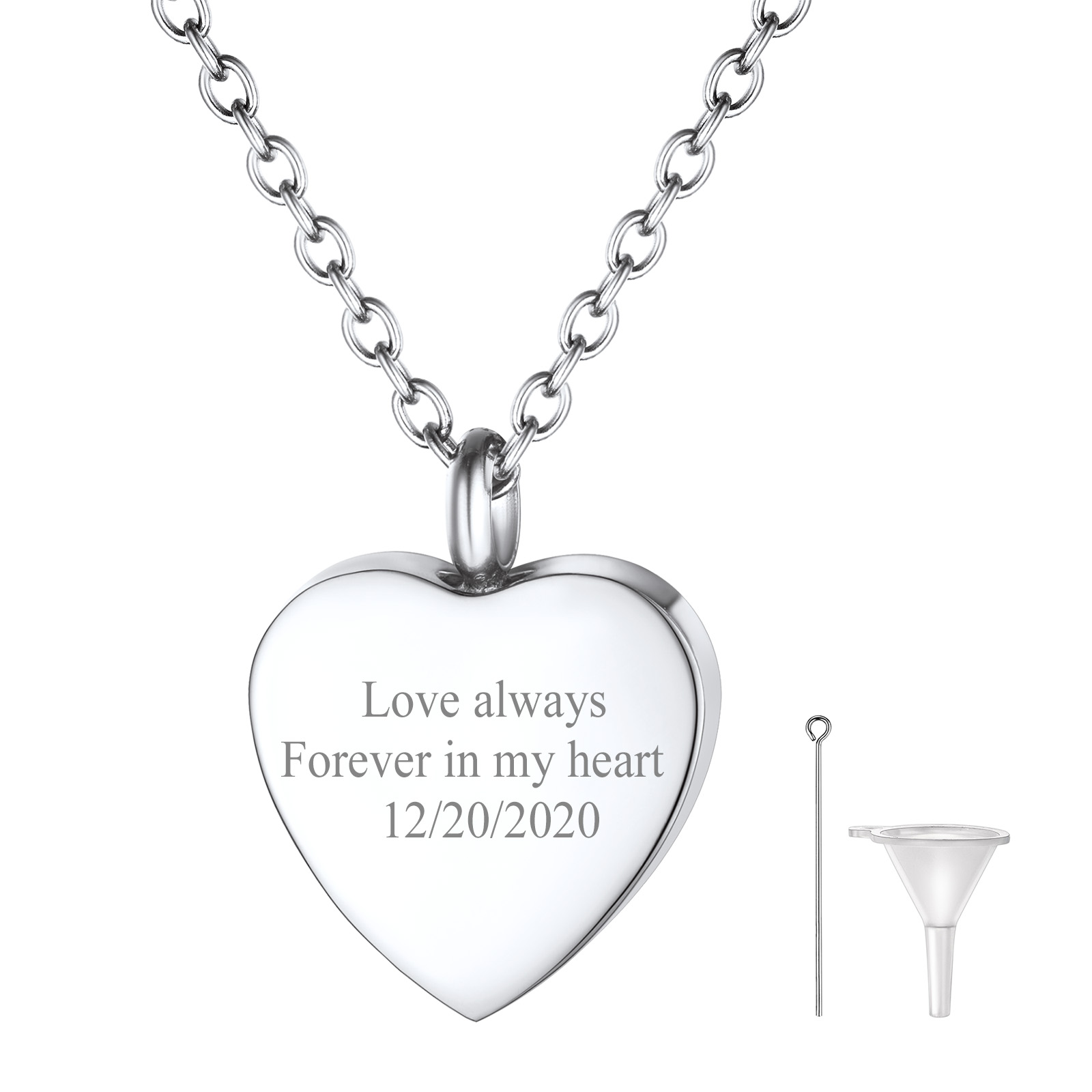 Name Engraved Heart Cremation Urn Necklace for Ashes Memorial Jewelry