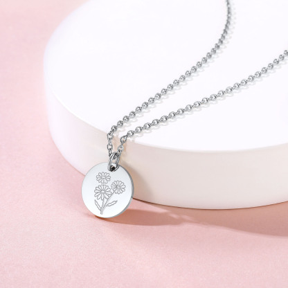 Personalized Birth Flower Birthstone Coin Necklace occasion silver