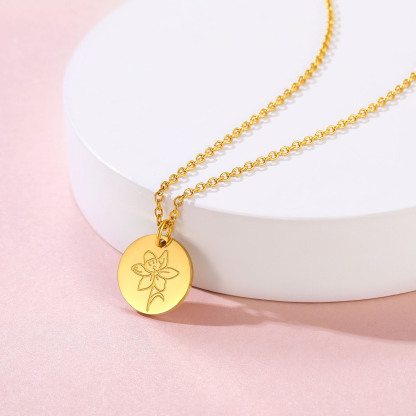 Personalized Birth Flower Birthstone Coin Necklace occasion gold