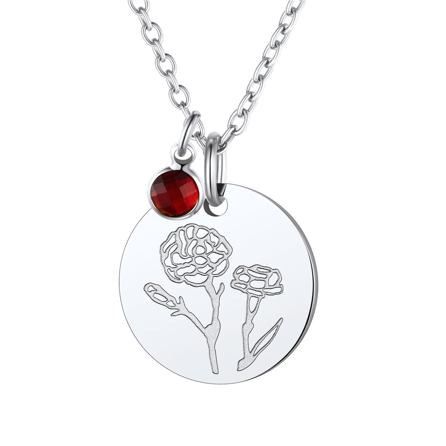Personalized Birth Flower Birthstone Coin Necklace JAN