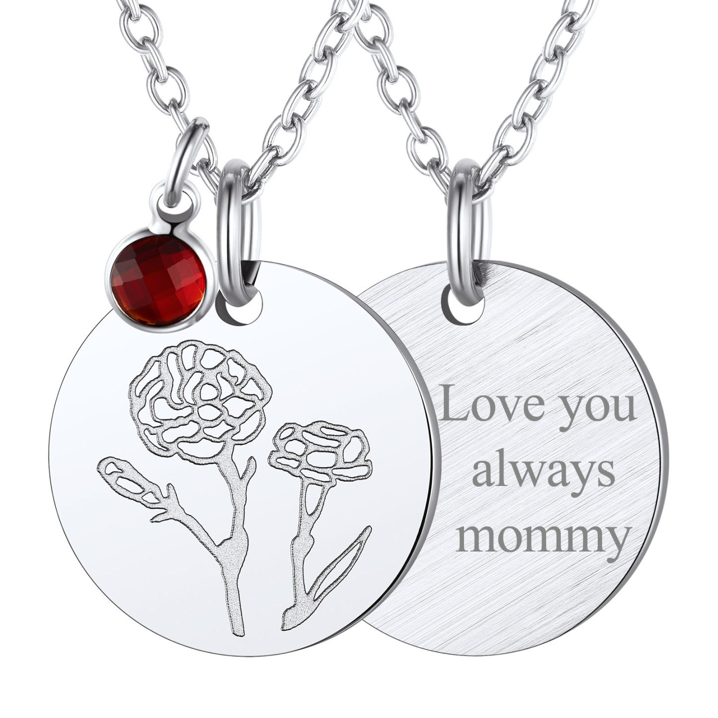 Personalized Birth Flower Birthstone Coin Necklace JAN